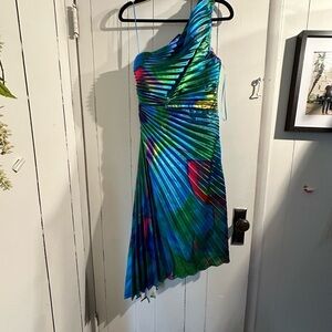AKIRA NWT Multicolor One-Shoulder Pleated Dress